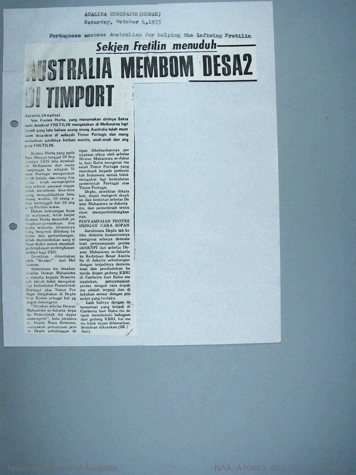 Australia Membom Desa2 di Timport