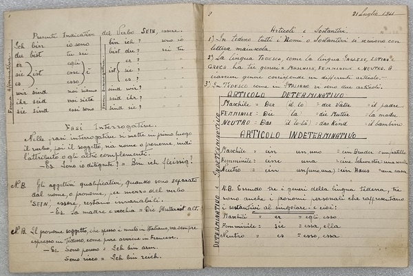 Original handwritten personal notebook, with a blue cover, from the Antonio Iannucci archive, dated 21st July 1941