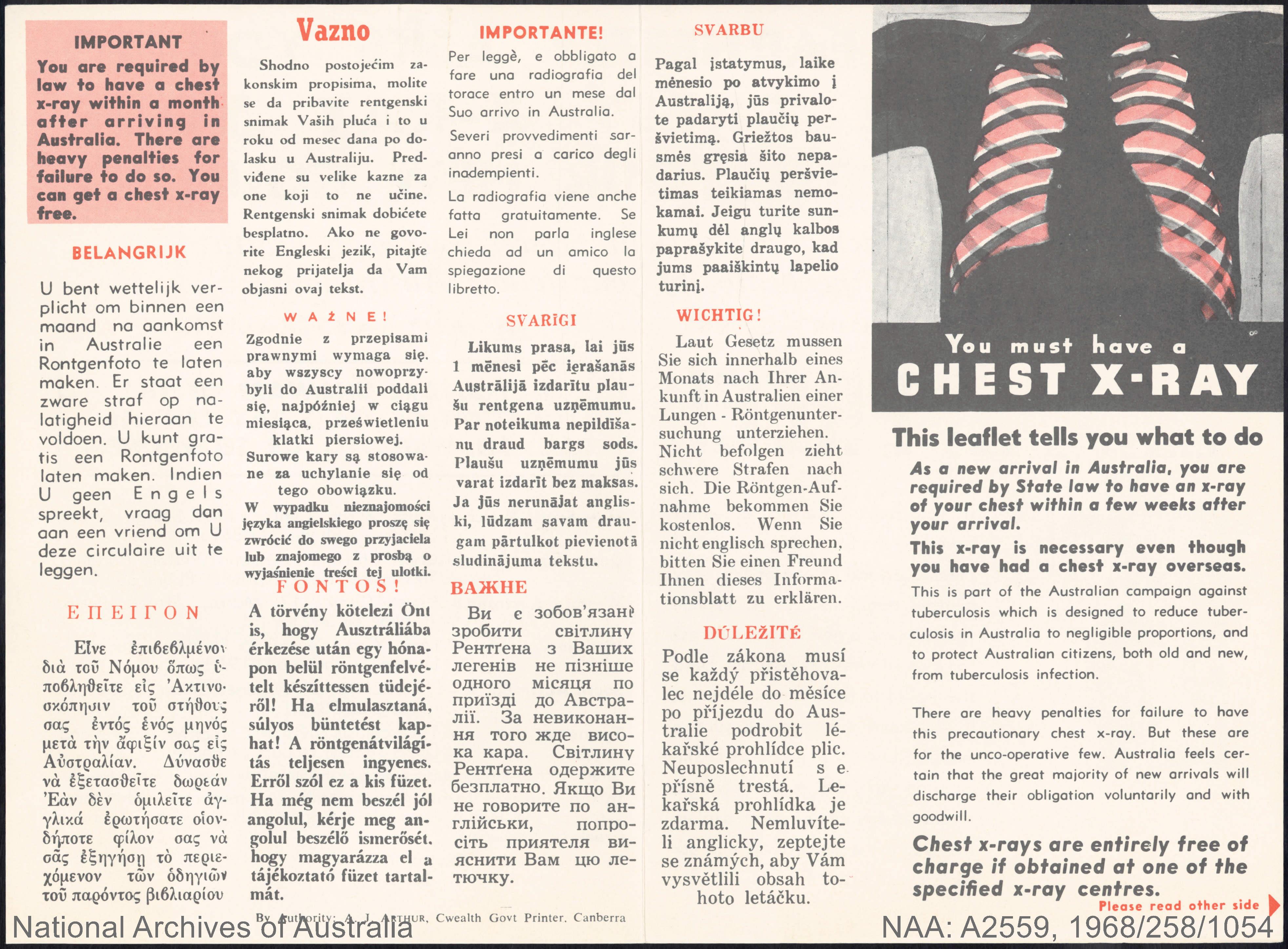 Chest X-Ray requirements for new arrivals in Australia