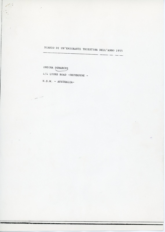 Diario Di Un'Emigrante Triestina Dell'Anno 1955