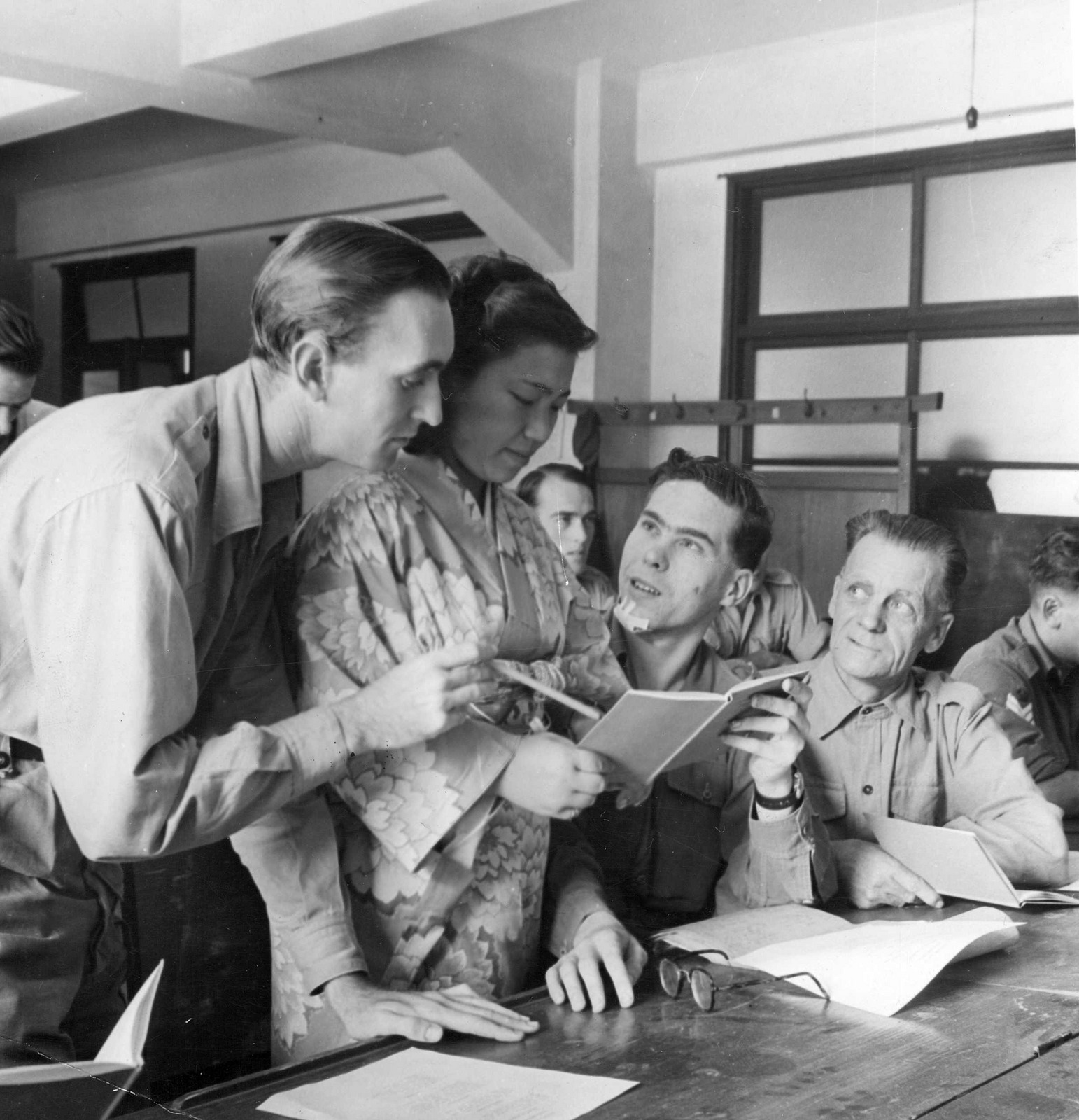 Japanese language lessons are very popular with the occupation troops. [picture]