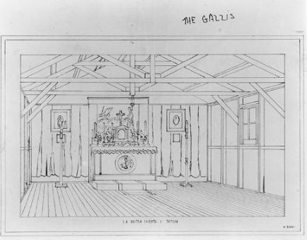 Sketch of the church at Australian Prisoner of War and Internment Camp, Tatura, Victoria, drawn by A. Edoni