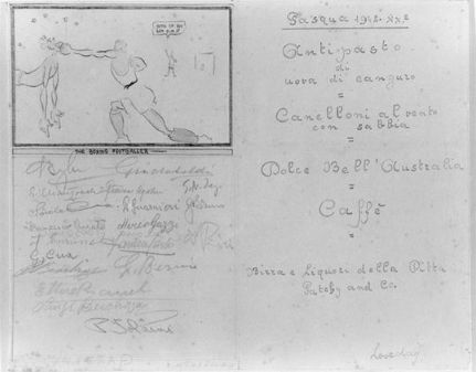 Dinner menu drawn and compiled by an internee at the Australian Prisoner of War and Internment Camp, Loveday, South Australia