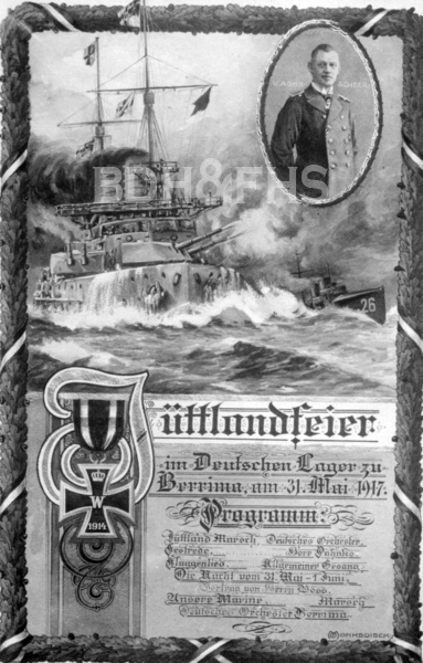 Program produced by Otto Monkedieck at the Internment Camp Berrima NSW, for a concert celebrating the Battle of Jutland which, contrary to the British claims, the Germans considered they won.