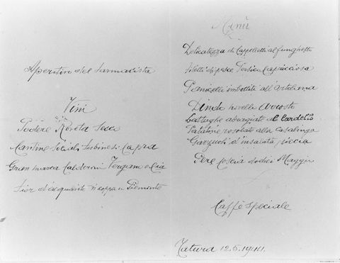 Dinner menu compiled by Italian internees at the Australian Prisoner of War and Internment Camp, Tatura, Victoria