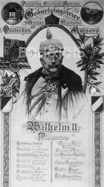 Concert program produced by Otto Monkedieck to celebrate the Kaiser's (Wilhelm II) birthday at the Internment Camp Berrima NSW