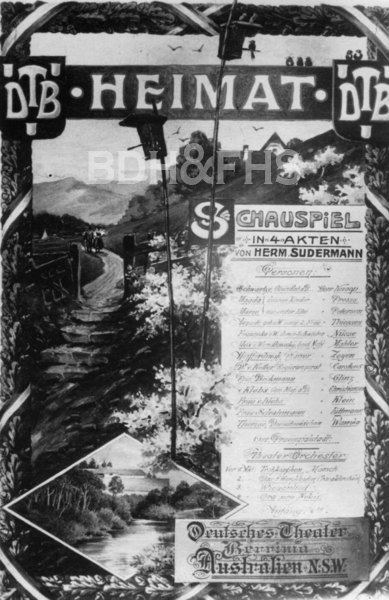Program produced by Otto Monkedieck. Drama "Homeland'' in 4 Acts by Sudermann. Routine production at Internment Camp Berrima NSW