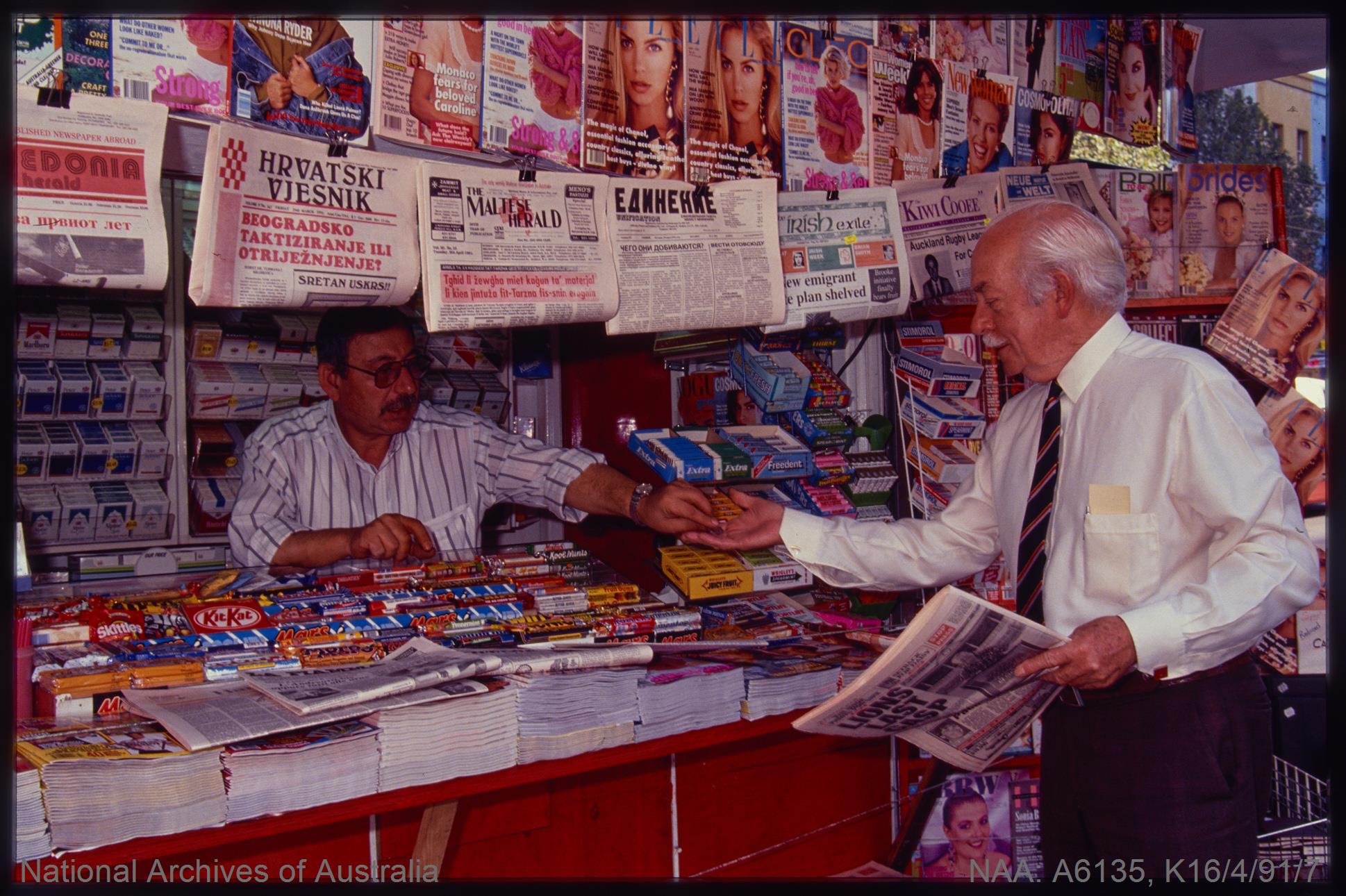 Industry - Shops - Newspaper kiosk with ethnic newspapers, Elizabeth St. Melbourne